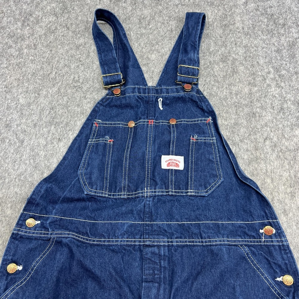 Round House Bib Overalls Mens 38x32 Blue Denim Workwear Carpenter Farmer Rancher